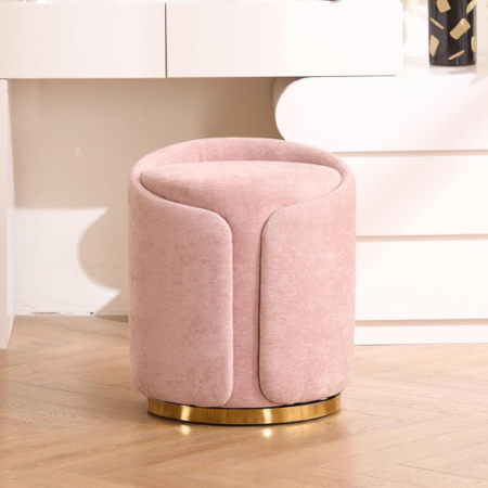 Swivel Vanity Stool With Backrest And Gold Base (Luxe Style)