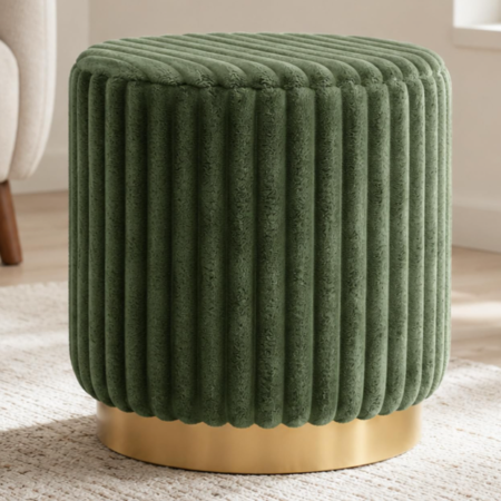 Round Faux Fur Vanity Stool With Gold Base