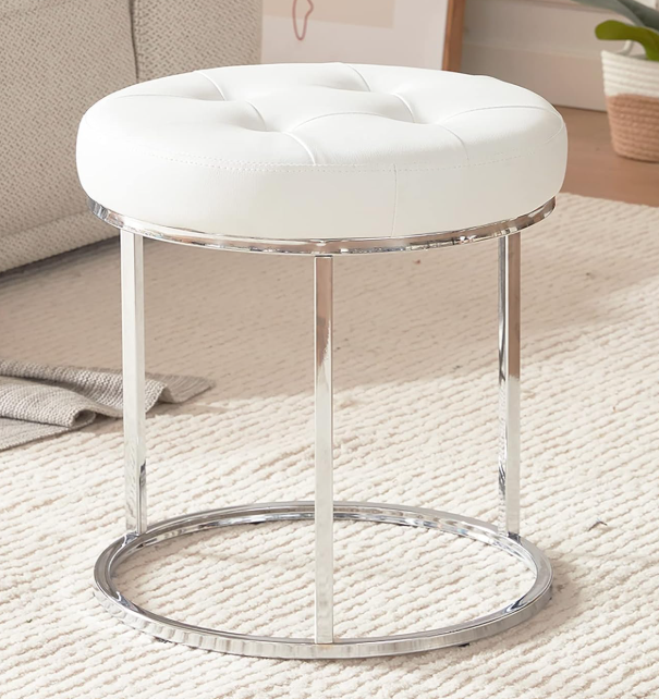 Tufted Upholstered Vanity Stool With Metal Base (Luxe Style)